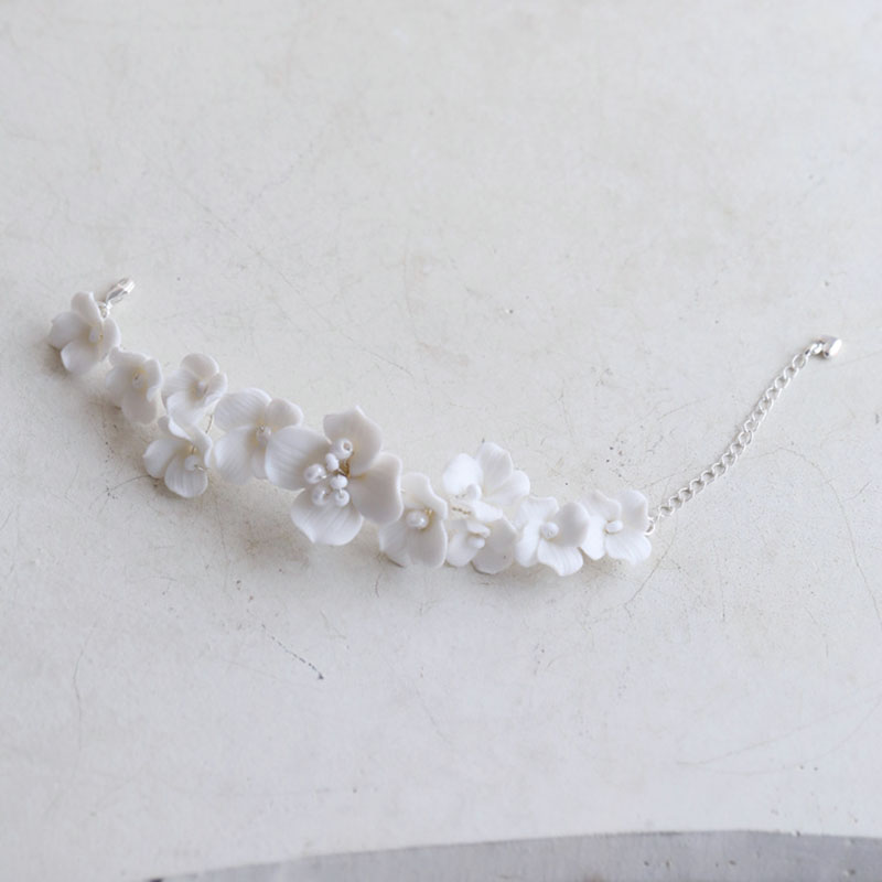 Snake Plant Ceramic - White Porcelain Flower Bridal Bracelet Handmade