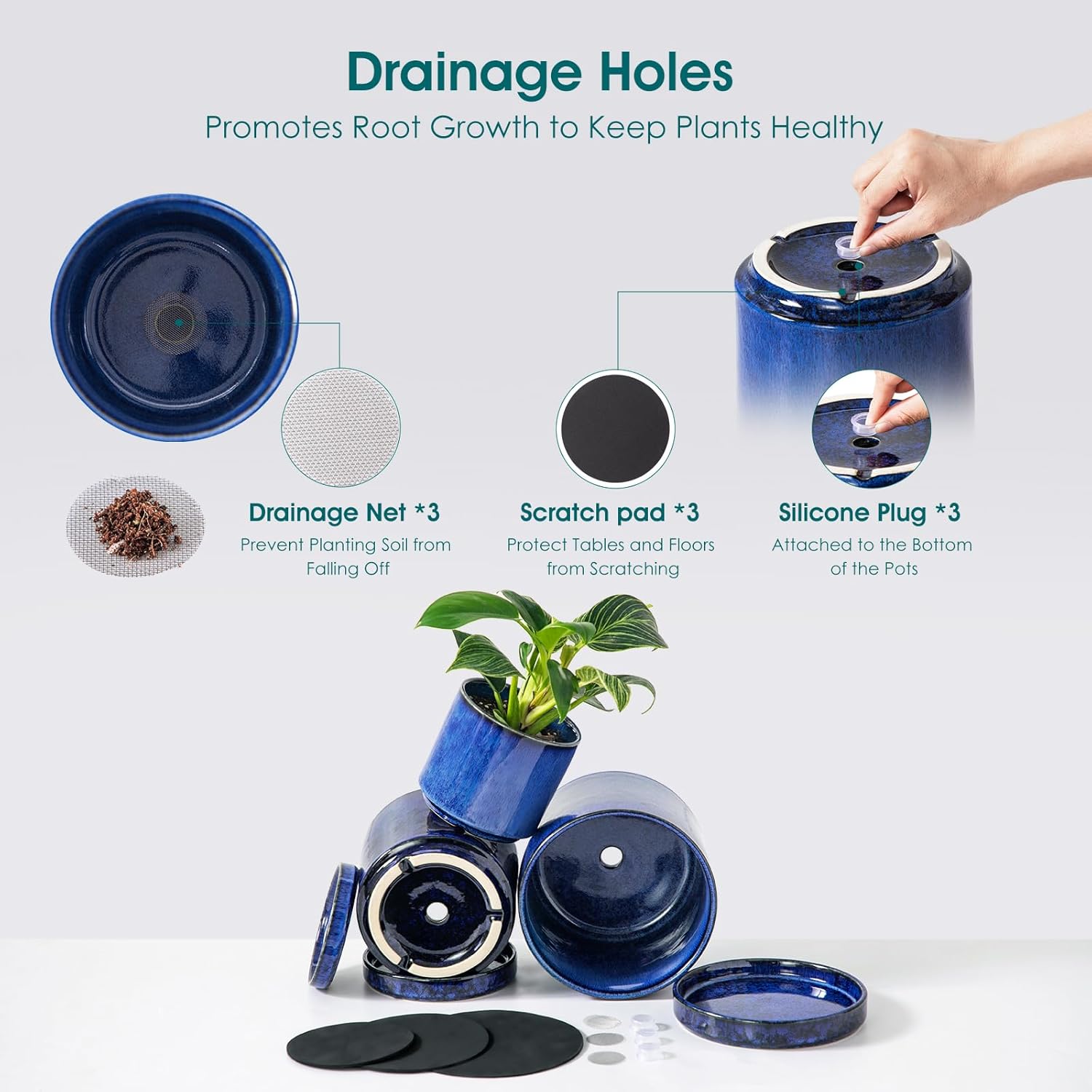 3-Piece Ceramic Plant Pots wit - Snake Plant Ceramic 评论和价格